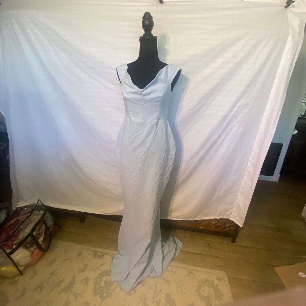 Nookie Women Light Blue Off Shoulder Mermaid Maxi Gown Dress Size L NWT
